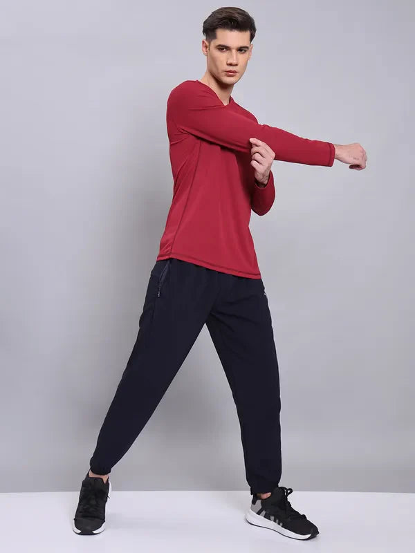 TechnoSport Crew Neck Full Sleeve Dry Fit T Shirt for Men OR-17 (Berry Red)