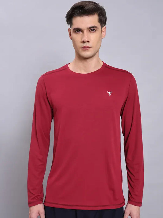 TechnoSport Crew Neck Full Sleeve Dry Fit T Shirt for Men OR-17 (Berry Red)