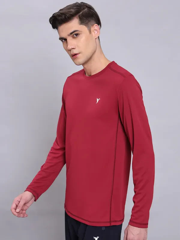 TechnoSport Crew Neck Full Sleeve Dry Fit T Shirt for Men OR-17 (Berry Red)