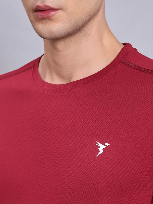 TechnoSport Crew Neck Full Sleeve Dry Fit T Shirt for Men OR-17 (Berry Red)