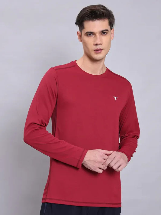 TechnoSport Crew Neck Full Sleeve Dry Fit T Shirt for Men OR-17 (Berry Red)