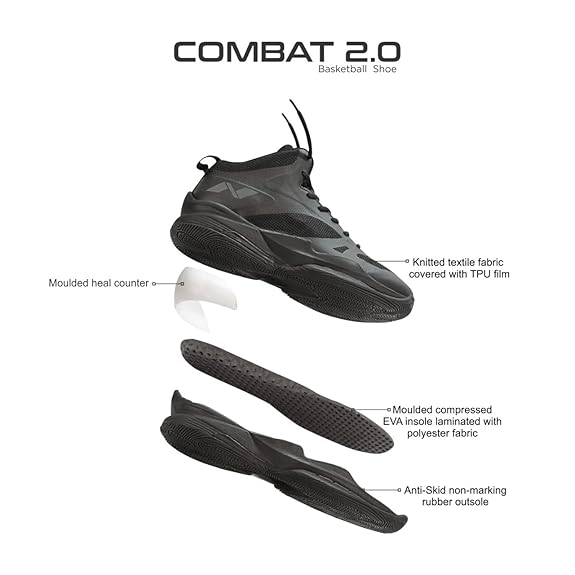 Nivia Combat 2.0 Basketball Shoes For Men (Black)