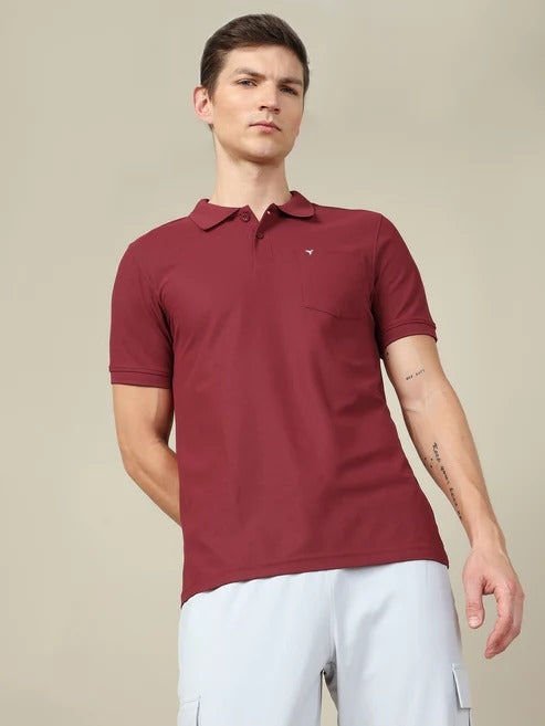 TechnoSport Polo Neck Half Sleeve Dry Fit T Shirt for Men OR-71 (Chocolate Truffle)