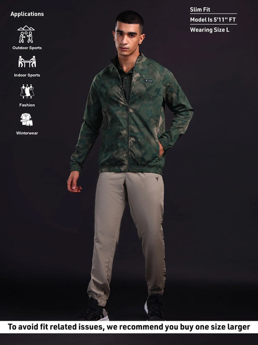 Technosport Printed Slim Fit Mock Neck Jacket with TS FLEXI For Men OR-92 (Green Bog)