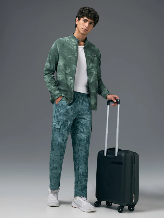 Technosport Printed Slim Fit Mock Neck Jacket with TS FLEXI For Men OR-92 (Muted Green)