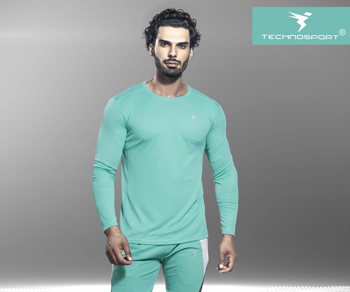 TechnoSport Crew Neck Full Sleeve Dry Fit T Shirt for Men OR-17 - Ocean Green