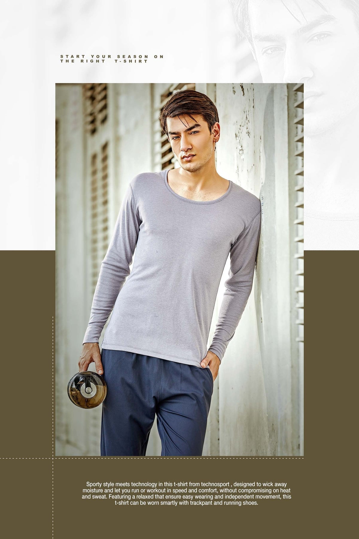 TechnoSport Crew Neck Full Sleeve Thermal Wear Body Warmer for Men OR-58 - Silver Grey