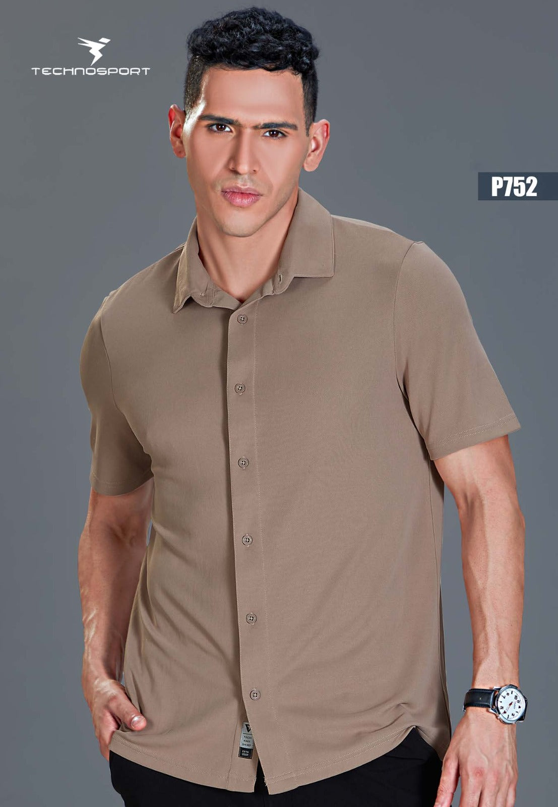 TechnoSport Polo Neck Half Sleeve Dry Fit T Shirt for Men P-752 (Brown)