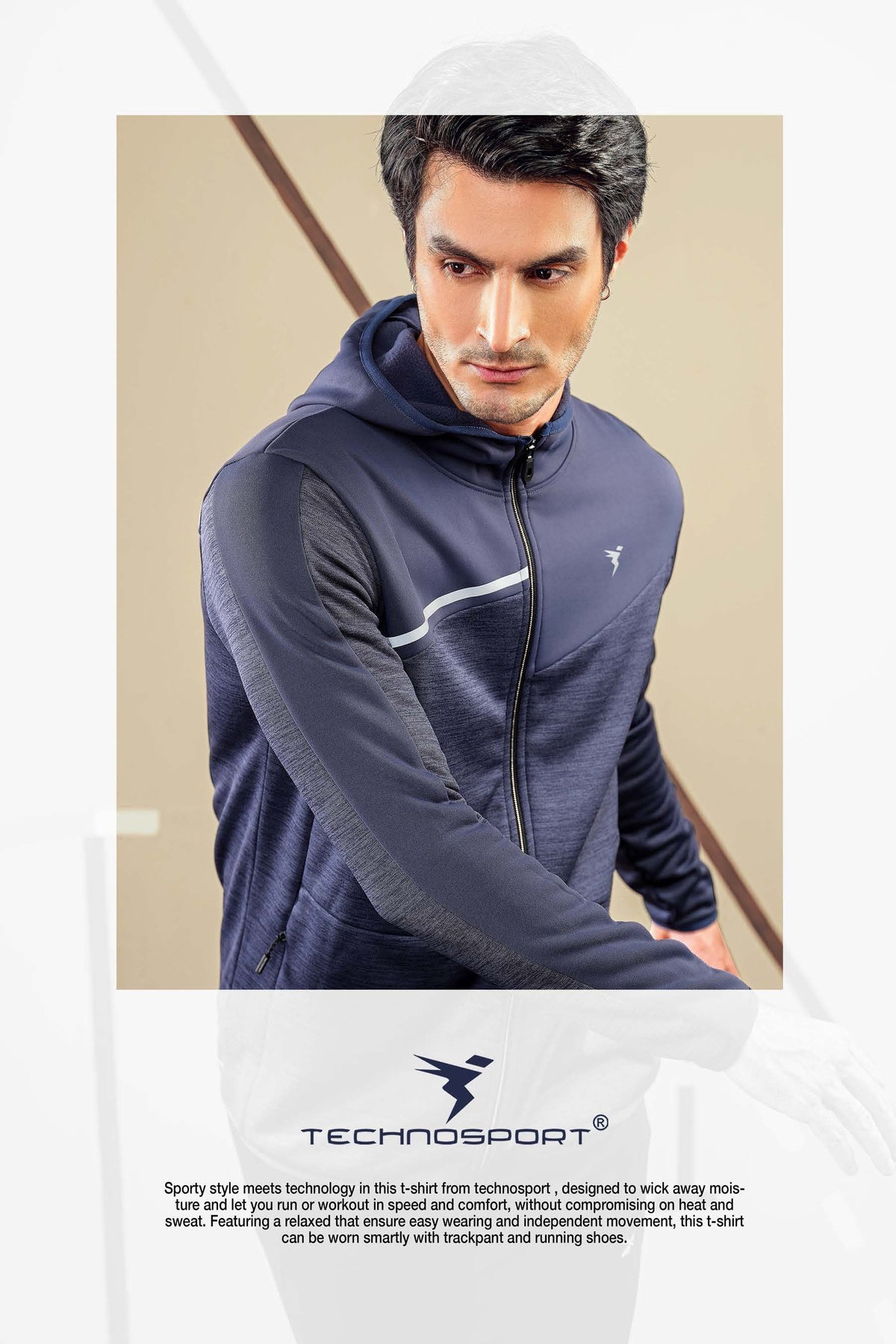 Technosport Full Sleeve Dry Fit Melange Hoodie Jacket for Men PL-74 - Spanish Blue