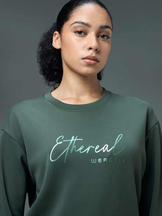 Technosport Solid Slim Fit Round Neck Sports Sweatshirt with ELASTOPLUS For Women WM-15 (Trekking Green)