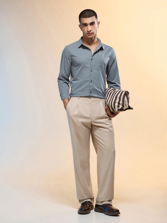 Technosport Solid Slim Fit Spread Collar Shirt with TS LYTRA For Men P-823 (Turbulence)