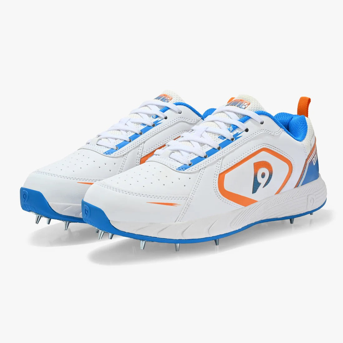 Dnine Thunder Batting Spike Cricket Shoes (White/Blue)