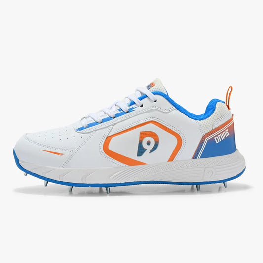 Dnine Thunder Batting Spike Cricket Shoes (White/Blue)