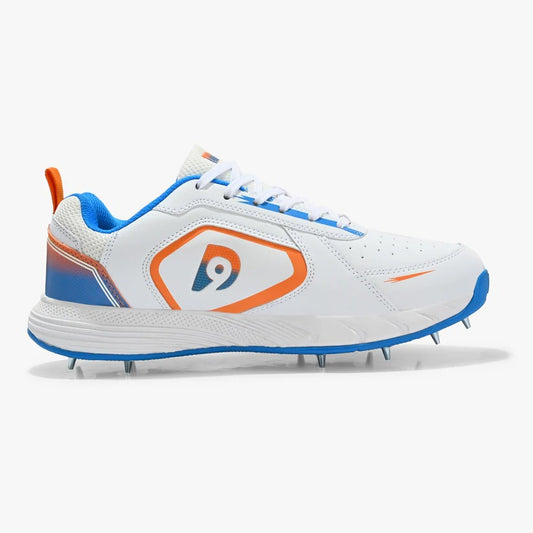 Dnine Thunder Batting Spike Cricket Shoes (White/Blue)