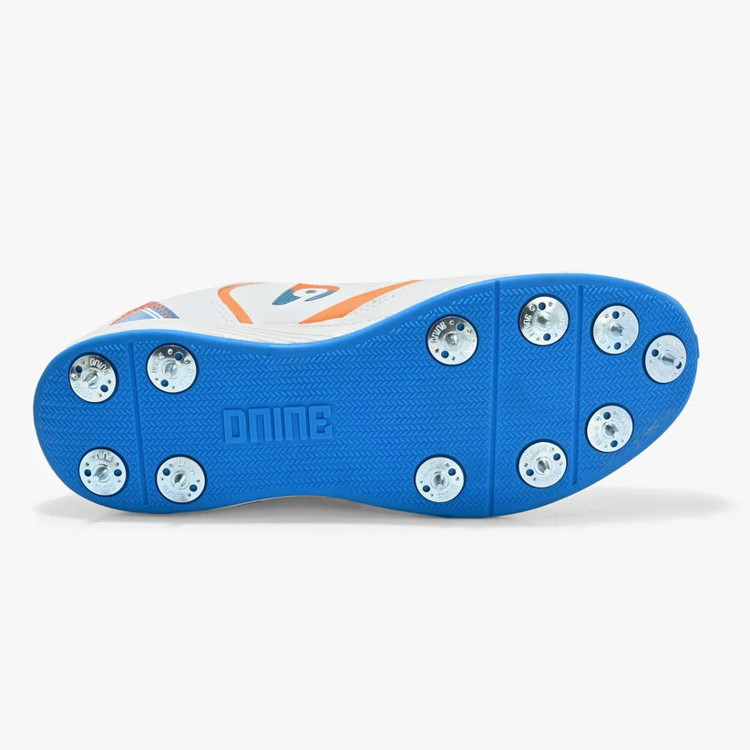 Dnine Thunder Batting Spike Cricket Shoes (White/Blue)