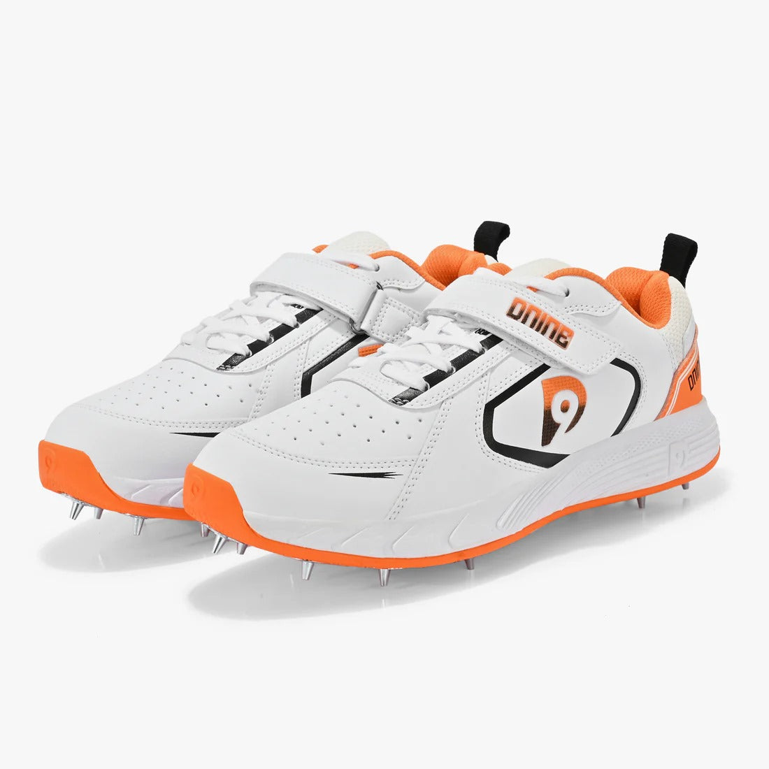 Dnine Bolt Bowling Spike Cricket Shoes (White/Orange)