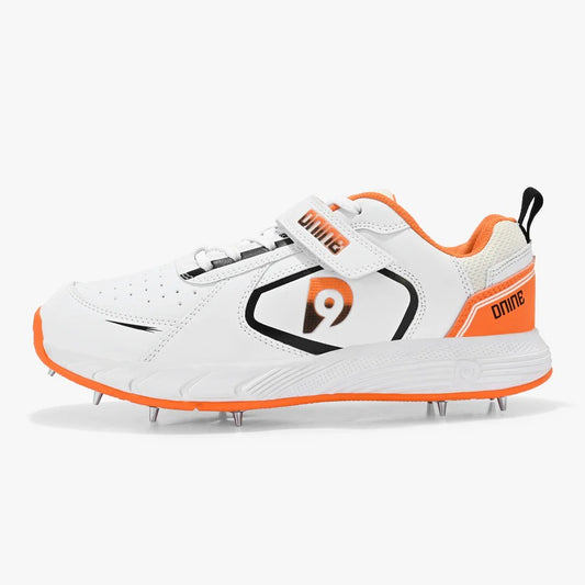 Dnine Bolt Bowling Spike Cricket Shoes (White/Orange)