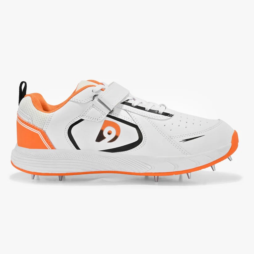 Dnine Bolt Bowling Spike Cricket Shoes (White/Orange)