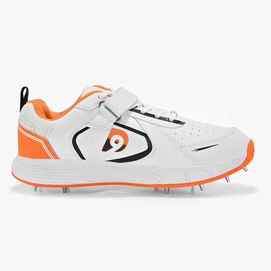 Dnine Bolt Bowling Spike Cricket Shoes (White/Orange)