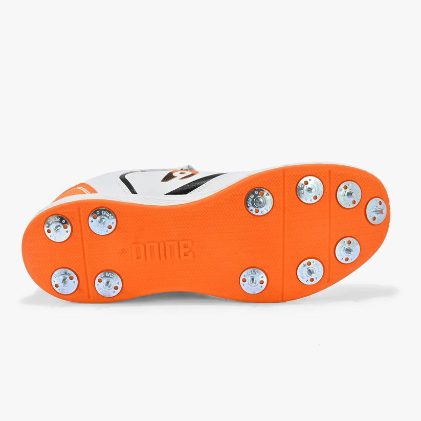 Dnine Bolt Bowling Spike Cricket Shoes (White/Orange)