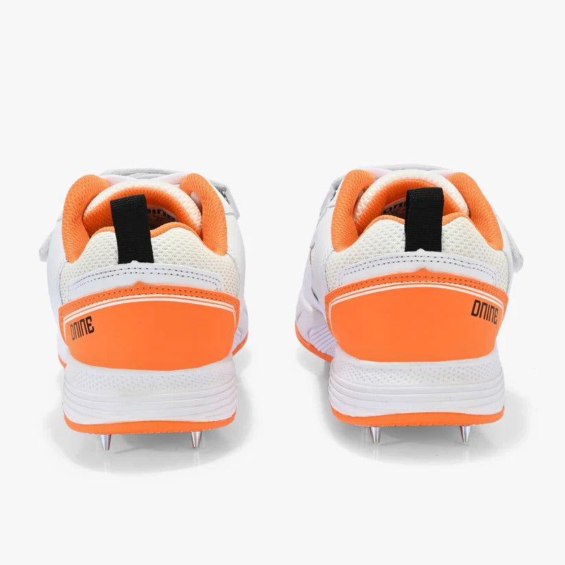 Dnine Bolt Bowling Spike Cricket Shoes (White/Orange)