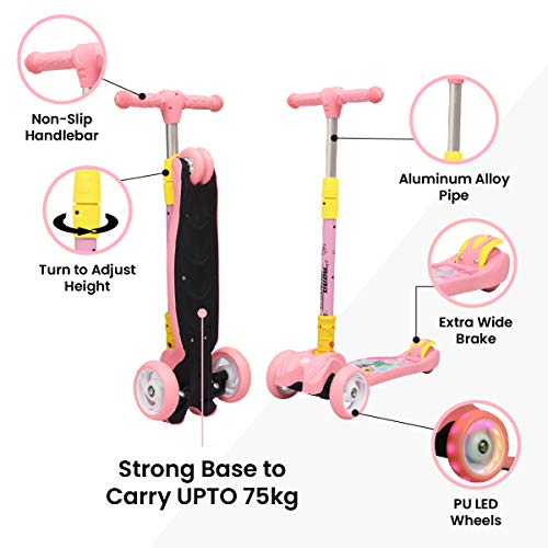 R for Rabbit Road Runner Kick Scooter for Kids of Above 3 Years, Weight Capacity 75Kgs (Pink)