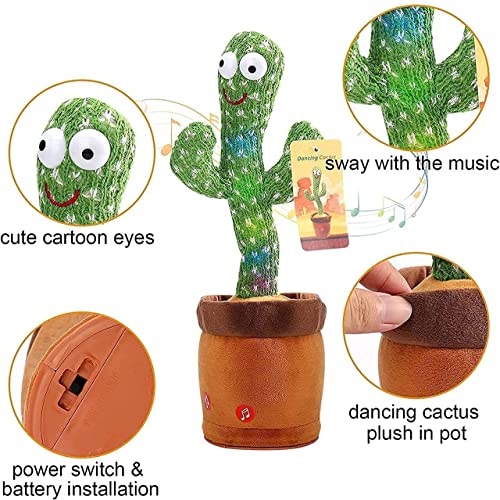 Xencui Dancing Cactus Talking Toy, Cactus Plush Toy, Wriggle & Singing Recording Repeat What You Say Funny Education Toys for Babies Children Playing, Home Decorate (Cactus Toy)