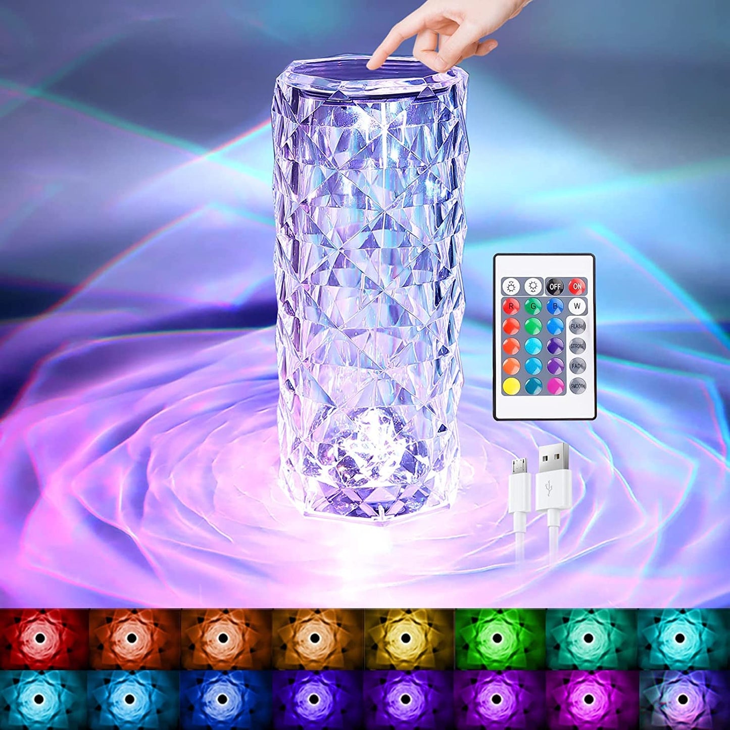 Crystal Acrylic Touch 16 Colors Changing Rose Decorative 3D LED Table Lamp