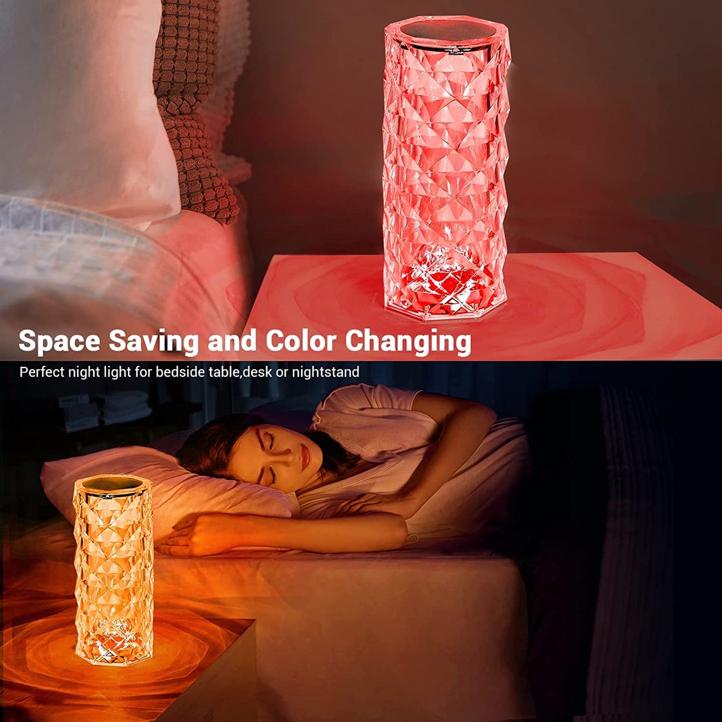 Crystal Acrylic Touch 16 Colors Changing Rose Decorative 3D LED Table Lamp