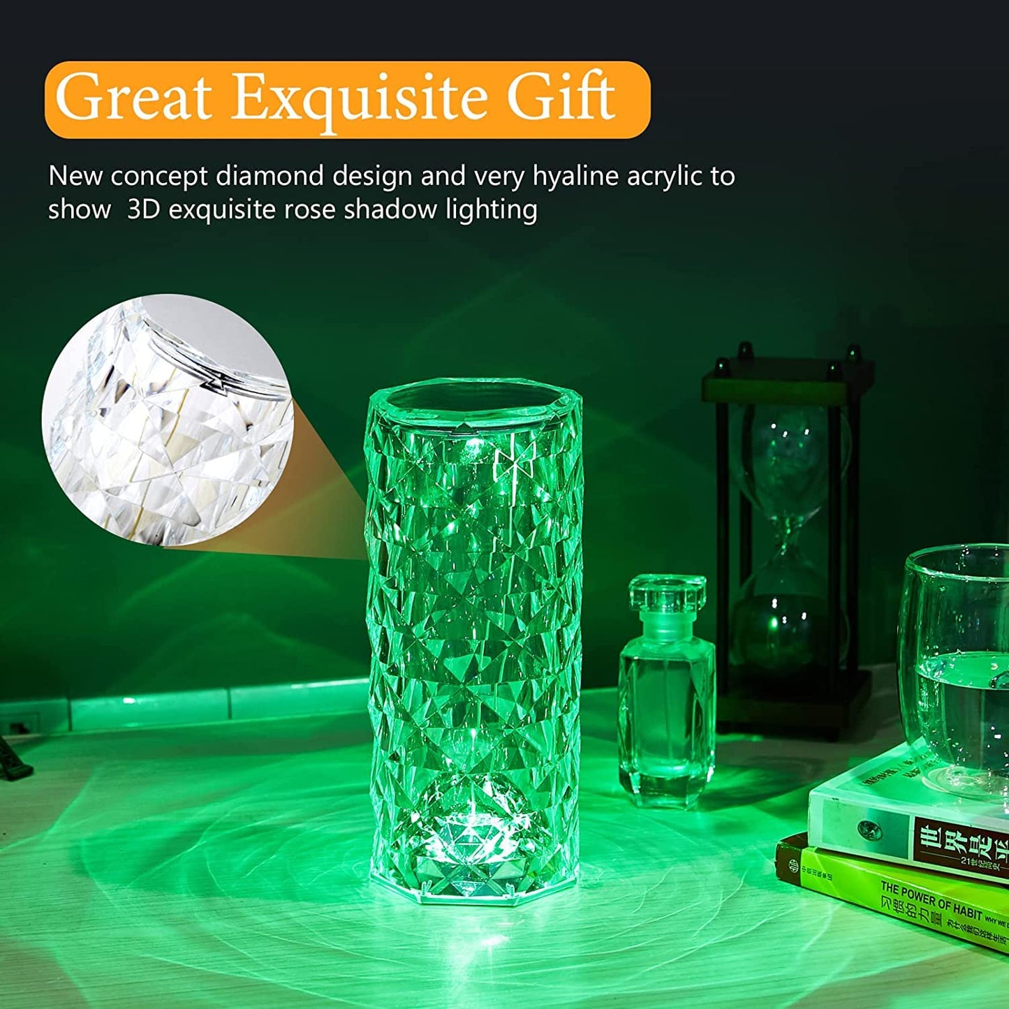 Crystal Acrylic Touch 16 Colors Changing Rose Decorative 3D LED Table Lamp