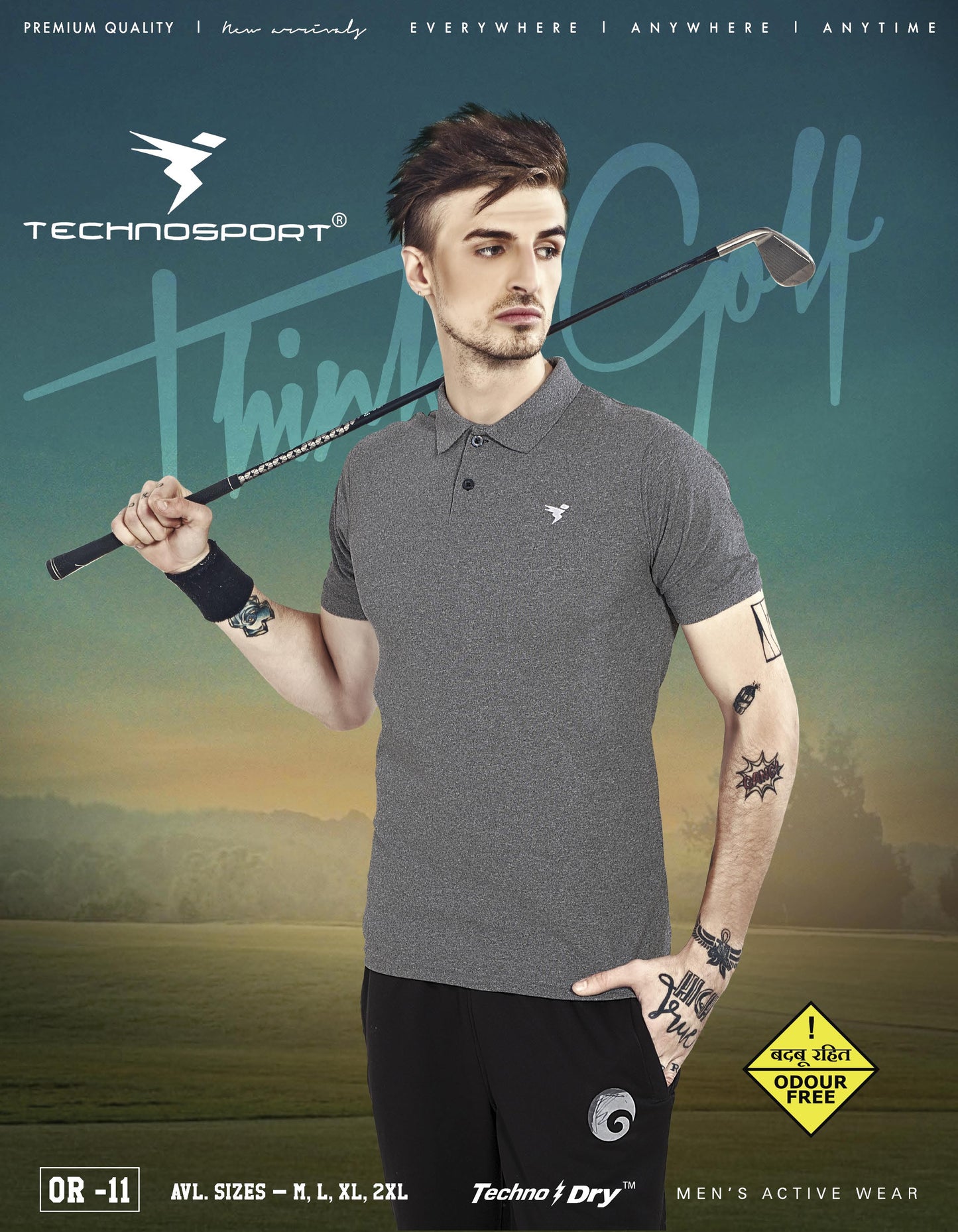 TechnoSport Polo Neck Half Sleeve Dry Fit T Shirt for Men OR-11 (Grey)