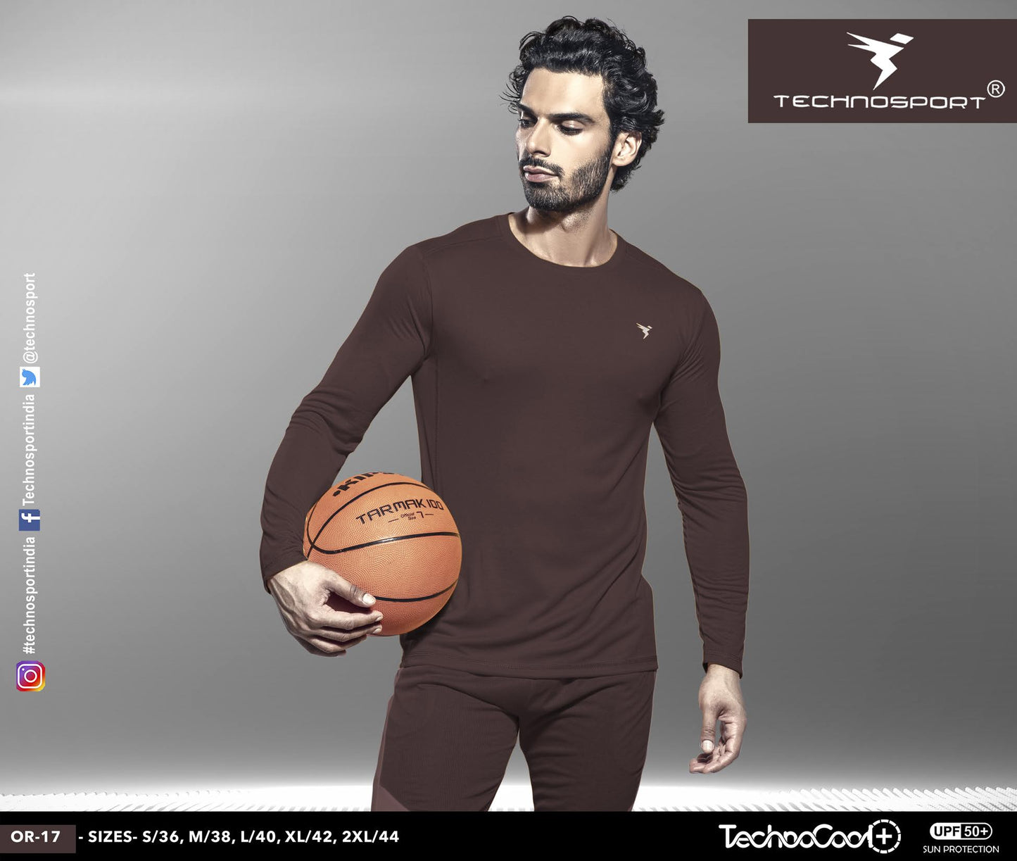 TechnoSport Crew Neck Full Sleeve Dry Fit T Shirt for Men OR-17 (Burgundy)