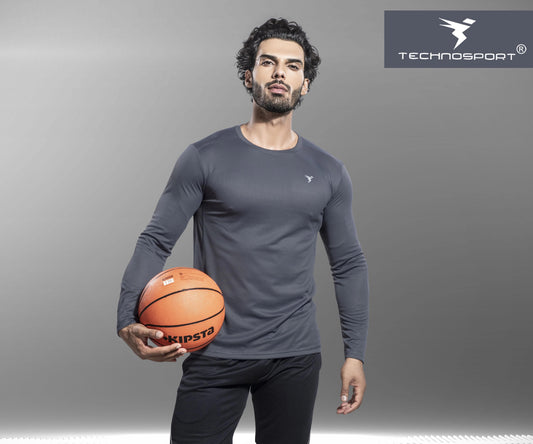 TechnoSport Crew Neck Full Sleeve Dry Fit T Shirt for Men OR-17 (Dark Grey)