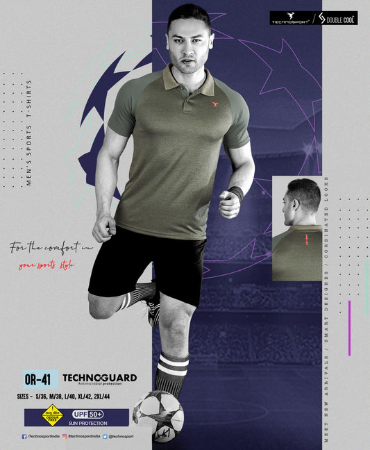 TechnoSport Polo Neck Half Sleeve Dry Fit T Shirt for Men OR-41 (Olive Green)