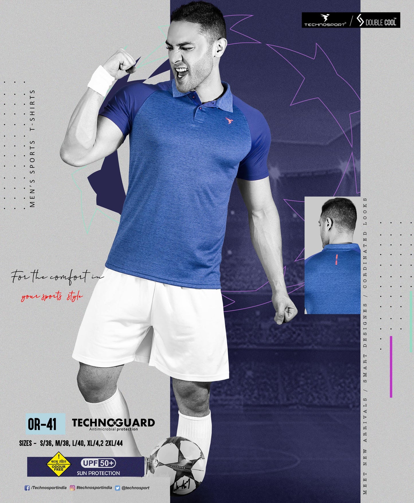TechnoSport Polo Neck Half Sleeve Dry Fit T Shirt for Men OR-41 (Royal Blue)