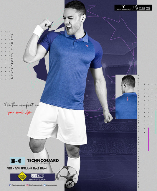 TechnoSport Polo Neck Half Sleeve Dry Fit T Shirt for Men OR-41 (Royal Blue)
