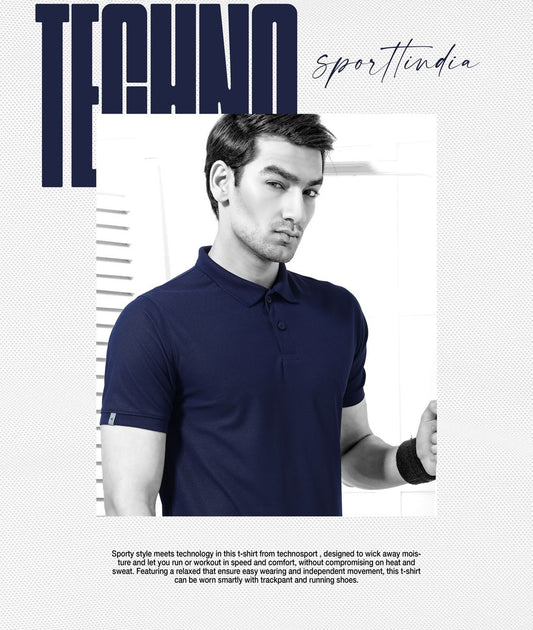 TechnoSport Polo Neck Half Sleeve Dry Fit T Shirt for Men OR-51 (Navy Blue)