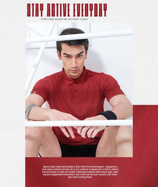 TechnoSport Polo Neck Half Sleeve Dry Fit T Shirt for Men OR-51 (Red)