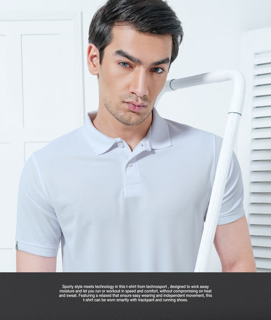 TechnoSport Polo Neck Half Sleeve Dry Fit T Shirt for Men OR-51 (White)