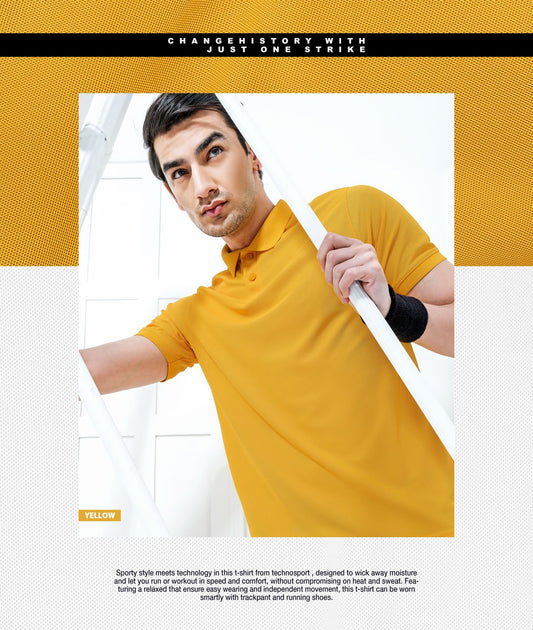 TechnoSport Polo Neck Half Sleeve Dry Fit T Shirt for Men OR-51 (Yellow)