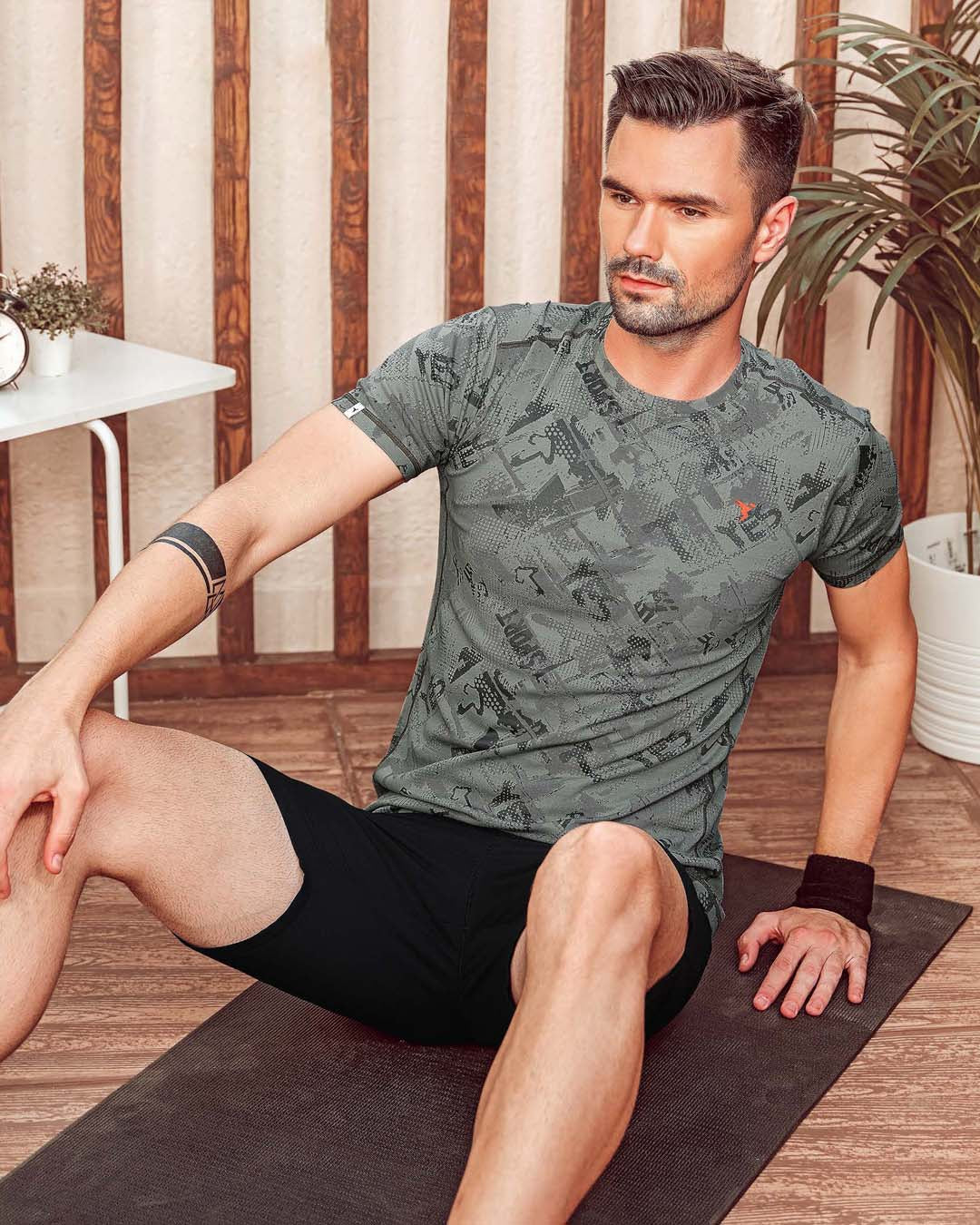 TechnoSport Crew Neck Half Sleeve Dry Fit T Shirt for Men OR-60 (Olive Green)