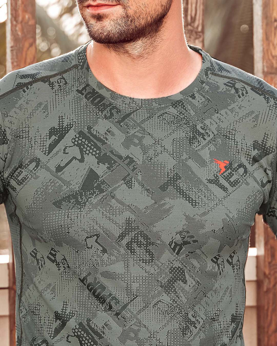 TechnoSport Crew Neck Half Sleeve Dry Fit T Shirt for Men OR-60 (Olive Green)