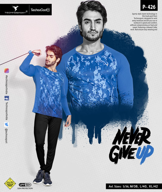 TechnoSport Crew Neck Full Sleeve Sublimation Dry Fit T-Shirt for Men P-426 (Royal Blue)