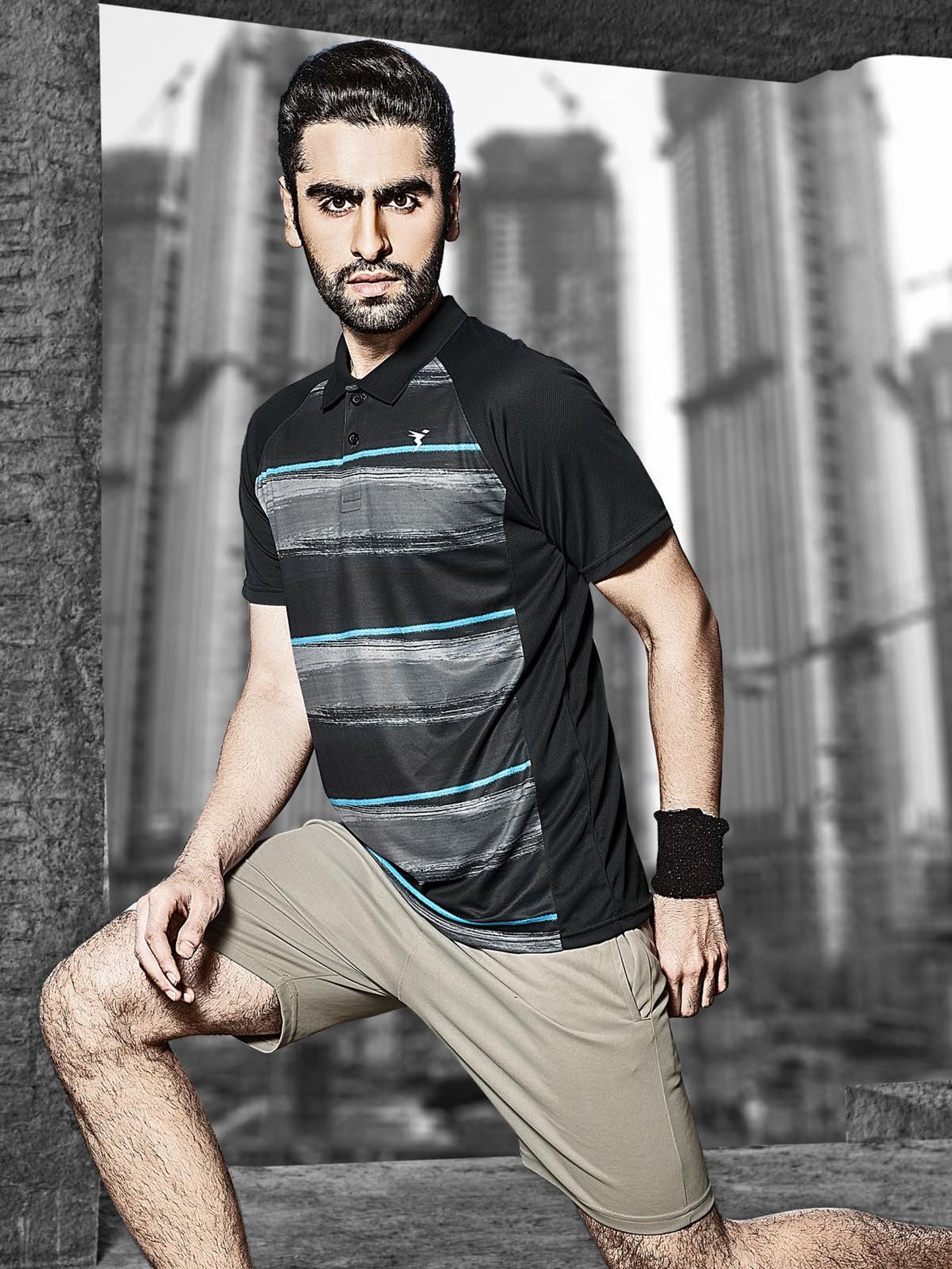 TechnoSport Polo Neck Half Sleeve Dry Fit T Shirt for Men P-431 (Black/Light Grey)