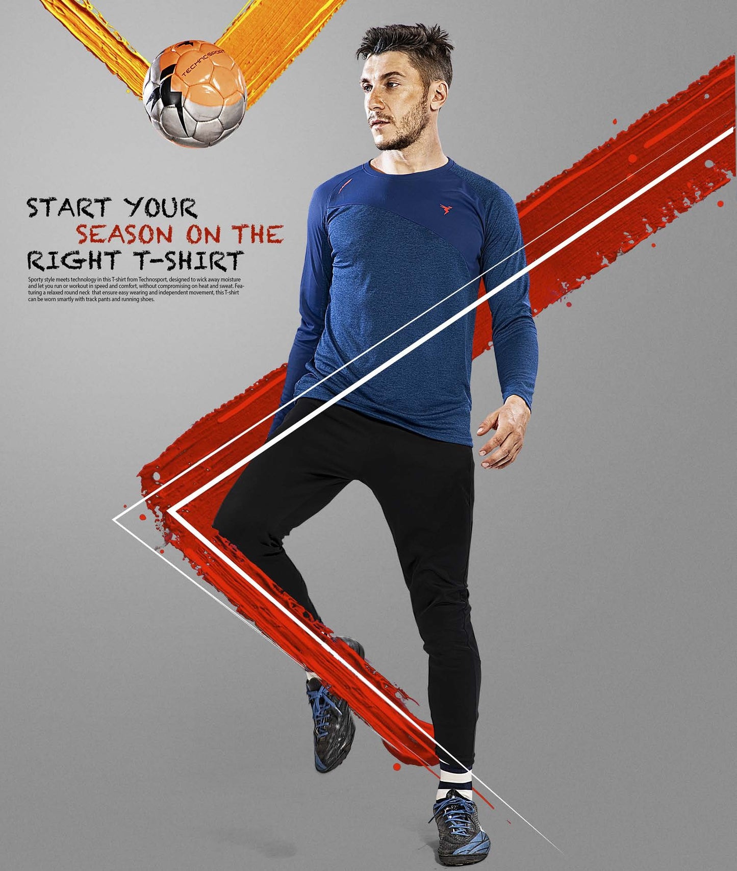 TechnoSport Crew Neck Full Sleeve Dry Fit T Shirt for Men P-464 (Royal Blue)