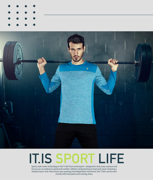 TechnoSport Crew Neck Full Sleeve Dry Fit T Shirt for Men P-473 (Sky Blue)