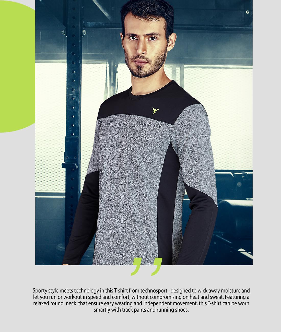 TechnoSport Crew Neck Full Sleeve Dry Fit T Shirt for Men P-473 (Grey)