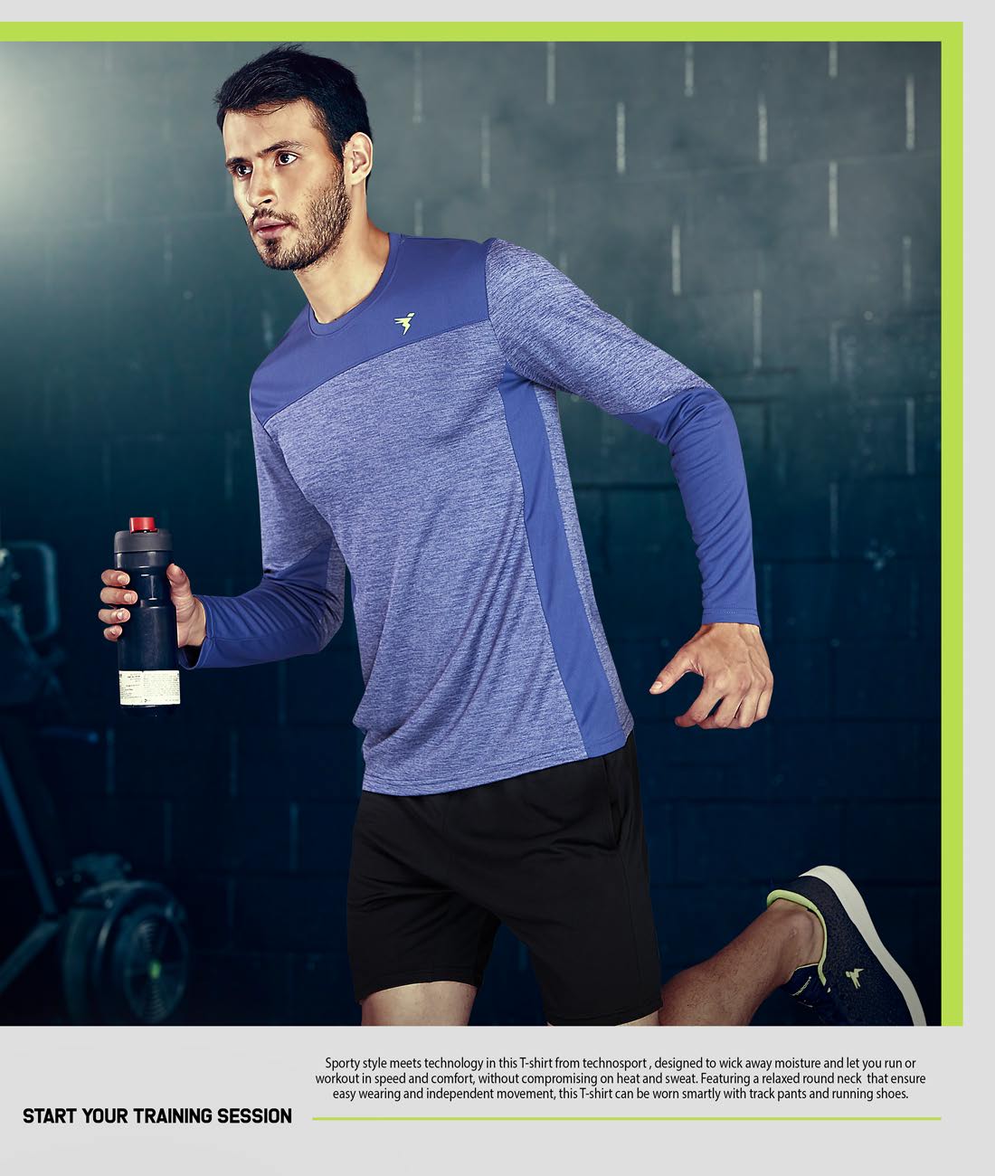 TechnoSport Crew Neck Full Sleeve Dry Fit T Shirt for Men P-473 (Spanish Blue)