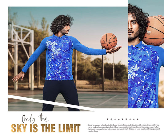 TechnoSport Polo Neck Full Sleeve Sublimation Dry Fit T-Shirt for Men P-487 (Royal Blue)