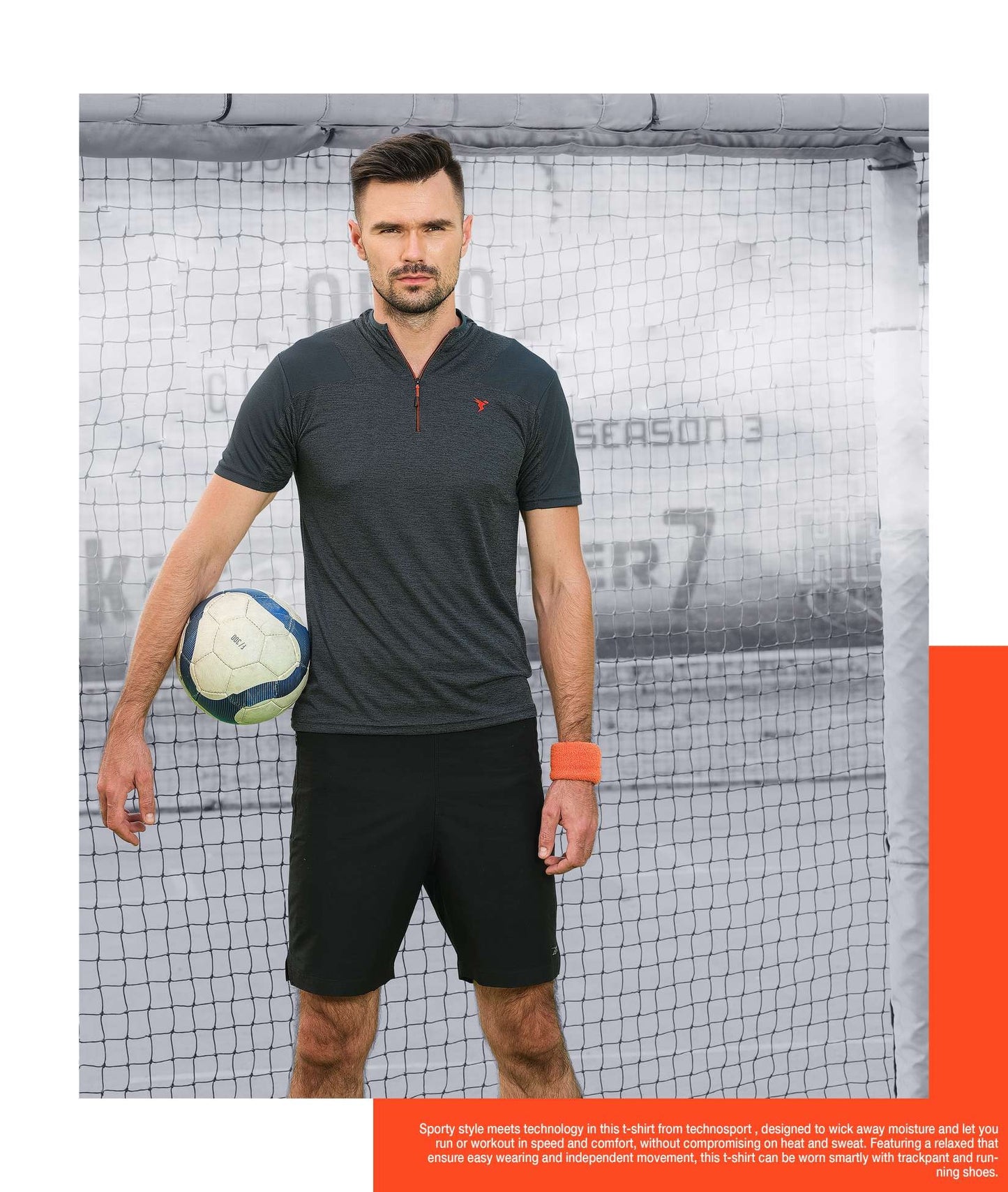 Technosport T Neck Half Zip Half Sleeve Dry Fit T Shirt for Men P 512 Black